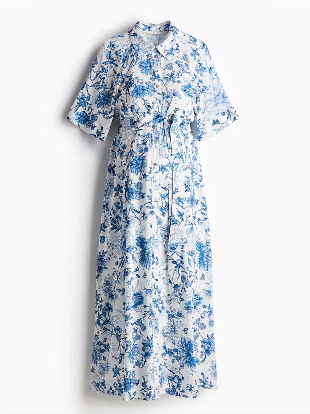 H&M - MAMA Before & After Shirt Dress - Blue & White Floral Shirt Dress